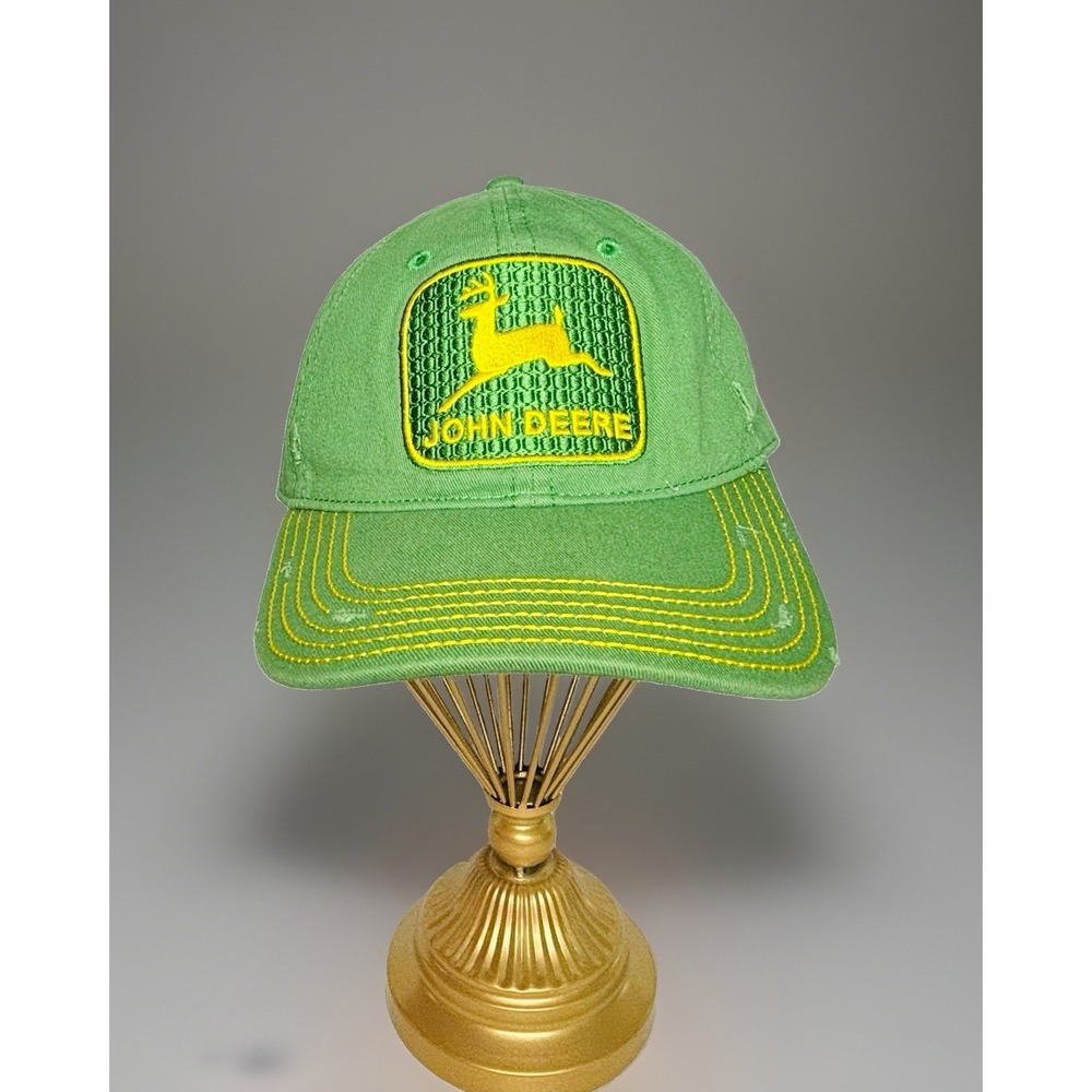 John Deere Distressed Green Snapback Baseball Cap Hat Metallic Logo LP48321